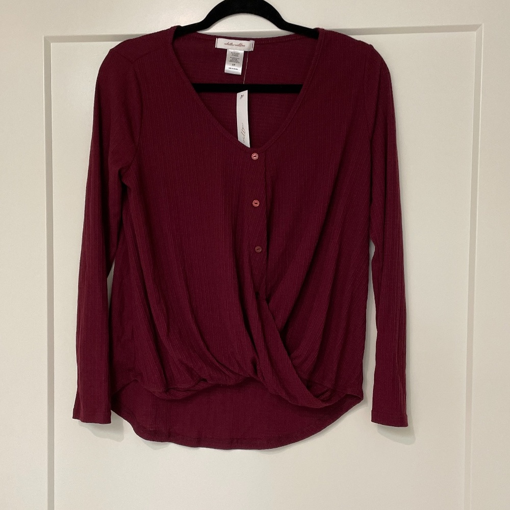 White Willow Ribbed Texture Top - Maroon- NWT